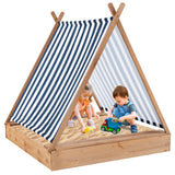 49 x 48 Inch Kids Wooden Sandbox with Cover and 2 Bench Seats