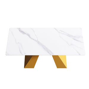 70.87" Modern Artificial Stone White Straight Edge Metal Leg Dining Table - White / Gold by Couch.com