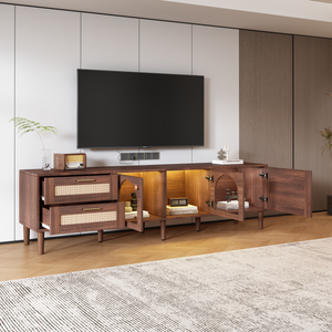 Rattan TV Stand with 3 Cabinets and 2 Drawers
