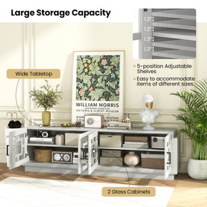 4-Door TV Stand for TVs up to 75" Media Console Table with Adjustable Shelves-Oak