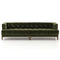 Dylan Sofa by Four Hands in green velvet, showcasing a tufted backrest and seat with a wooden base and tapered legs on a white background.