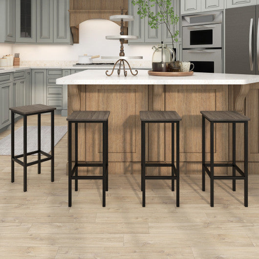 Set of 4 Bar Stool Set 26" Bar Chair with Metal Legs and Footrest-Gray