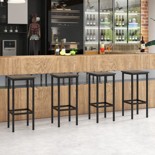 Set of 4 Bar Stool Set 26" Bar Chair with Metal Legs and Footrest-Gray