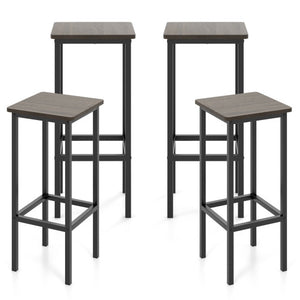 Set of 4 Bar Stool Set 26" Bar Chair with Metal Legs and Footrest-Gray