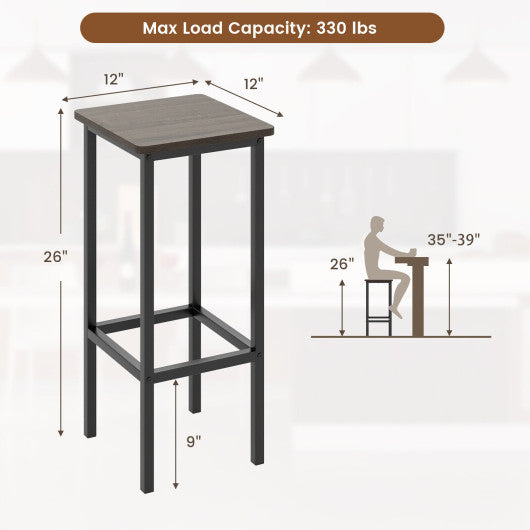 Set of 4 Bar Stool Set 26" Bar Chair with Metal Legs and Footrest-Gray