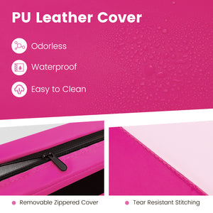 4-Panel PU Leather Folding Exercise Mat with Carrying Handles-Hot Pink