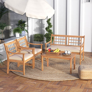 4 Piece Wood Patio Furniture with Armchairs Loveseat and Coffee Table-Off White