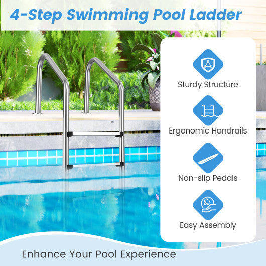 4-Step Inground Pool Ladder Stainless Steel Swimming Pool Ladder