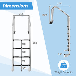 4-Step Inground Pool Ladder Stainless Steel Swimming Pool Ladder