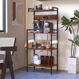4-Tier Kitchen Bakers Rack with Power Outlet and 8 Hooks-Rustic Brown