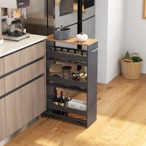 4-Tier Rolling Storage Cart Slim Kitchen Cart on Wheels with Open Shelves and Handle-Gray