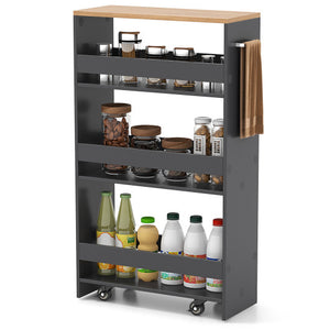4-Tier Rolling Storage Cart Slim Kitchen Cart on Wheels with Open Shelves and Handle-Gray