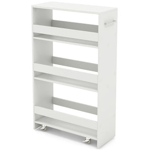 4-Tier Rolling Storage Cart Slim Kitchen Cart on Wheels with Open Shelves and Handle-White