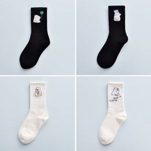 4Pair Spring And Summer Combed Out Of Pure Cotton Socks Mid Waist Fashion Bear Socks Cute Animal Socks Kawaii Cute Cartoon Purple College Socks For Men And Women