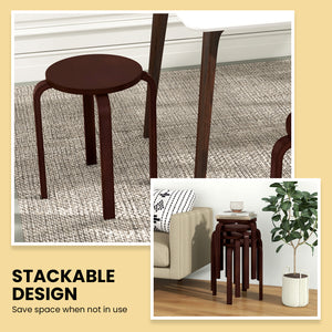 Set of 4 18 Inch Wood Home Backless Dining Chairs-Natural