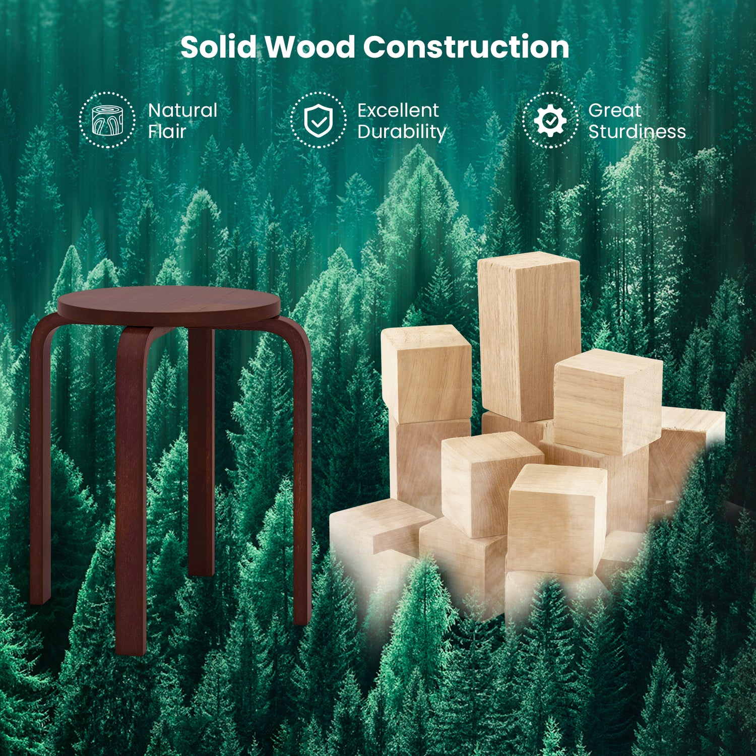 Set of 4 18 Inch Wood Home Backless Dining Chairs-Natural