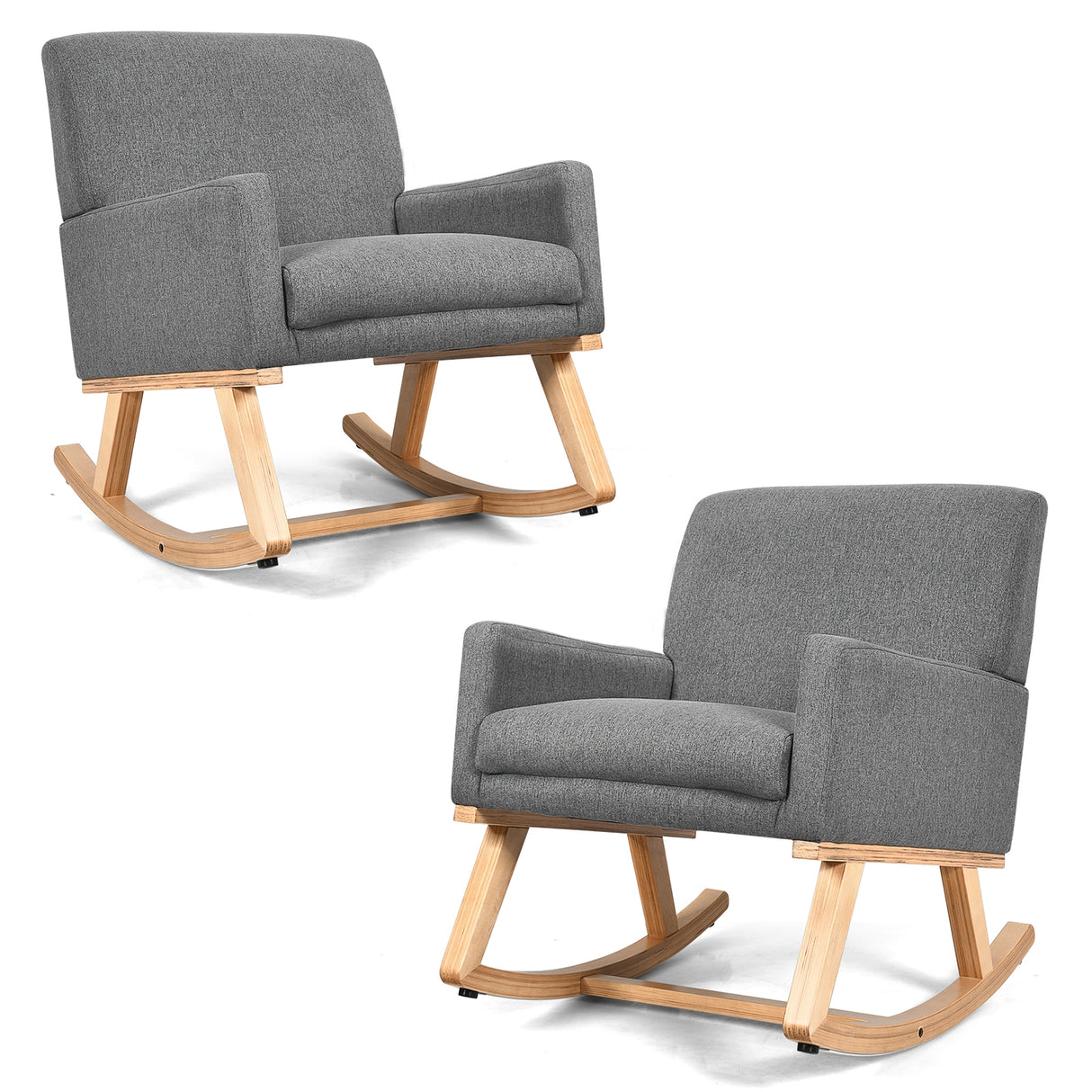 Upholstered Rocking Chair with and Solid Wood Base-Beige