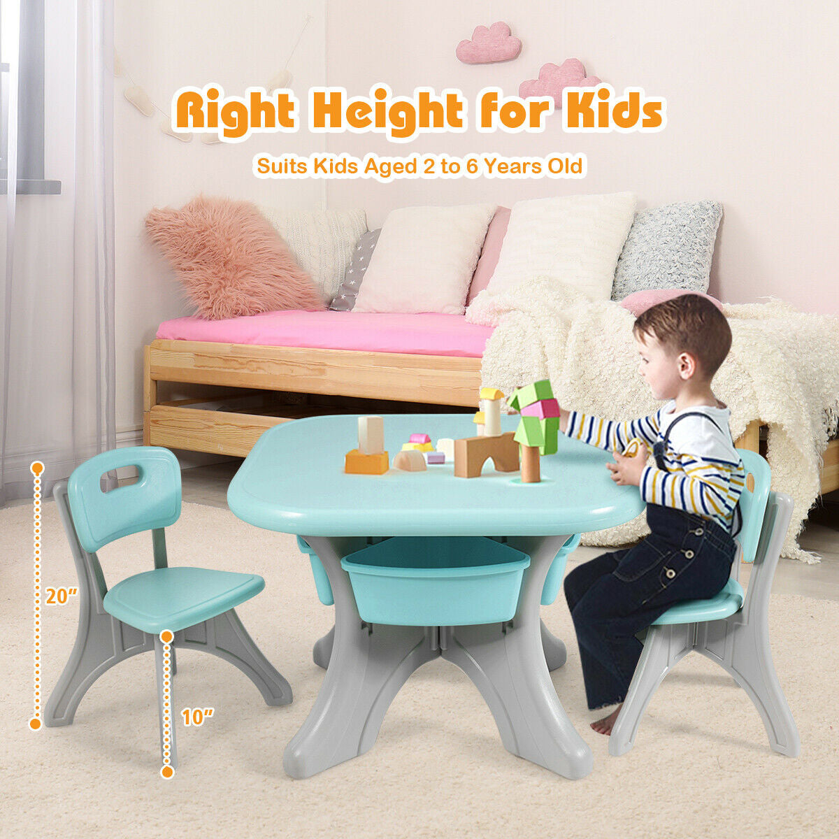 In/Outdoor 3-Piece Plastic Children Play Table & Chair Set