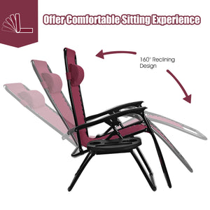 2 Pieces Folding Recliner Zero Gravity Lounge Chair - Beige