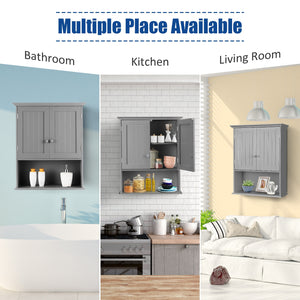 2-Door Wall Mount Bathroom Storage Cabinet with Open Shelf-White