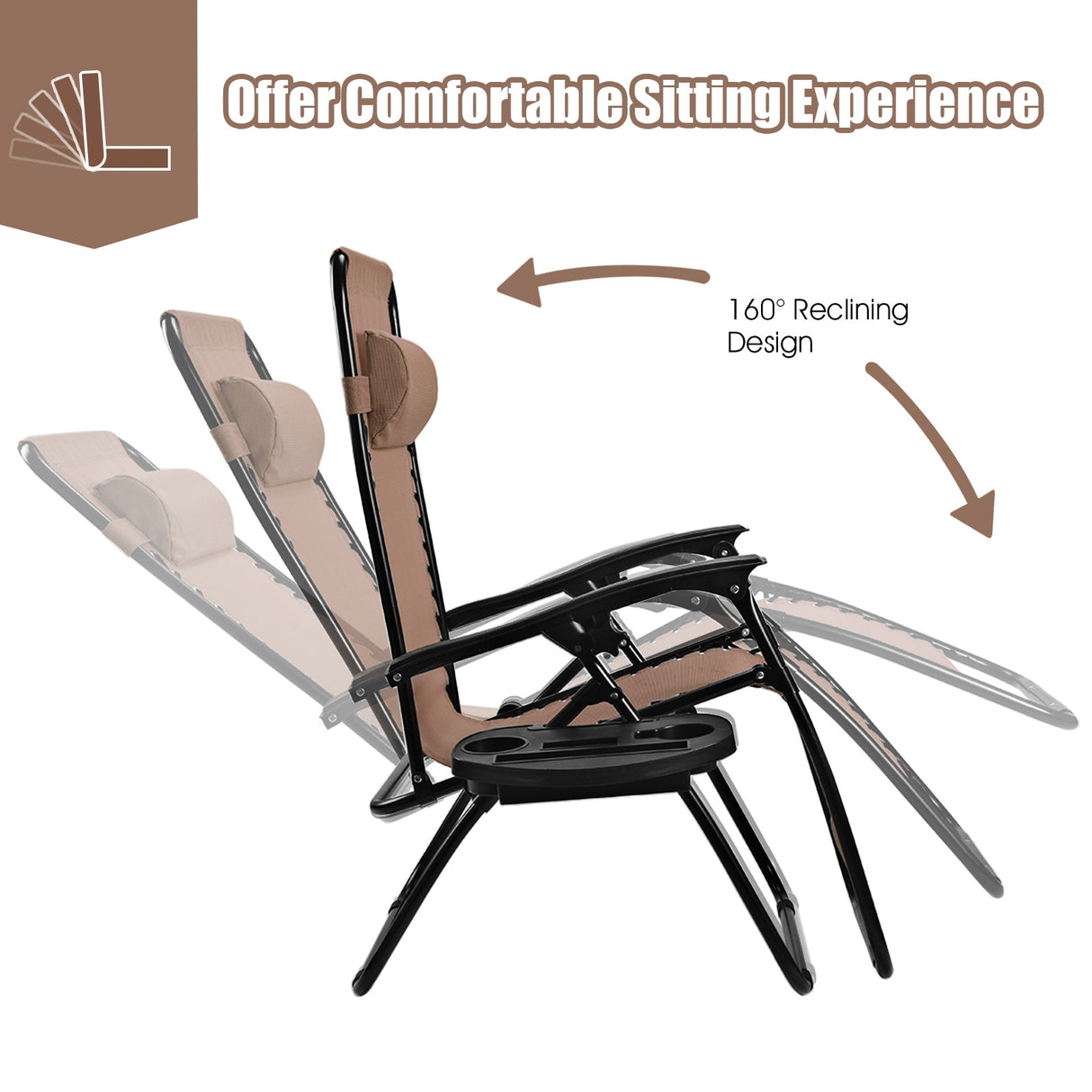 2 Pieces Folding Lounge Chair with Zero Gravity-Brown