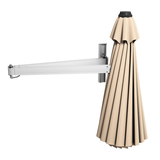 8ft Wall-Mounted Telescopic Folding Tilt Sun Shade Umbrella-Beige