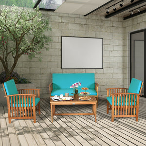 4 Pieces Patio Solid Wood Furniture Set-Beige