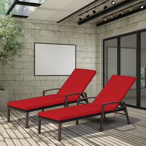 2 Pieces Patio Rattan Adjustable Back Lounge Chair with Armrest and Removable Cushions-Turquoise