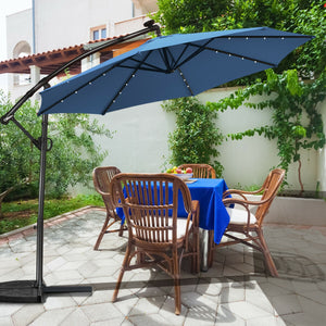 10 ft 360 ° Rotation Solar Powered LED Patio Offset Umbrella without Weight Base-Beige