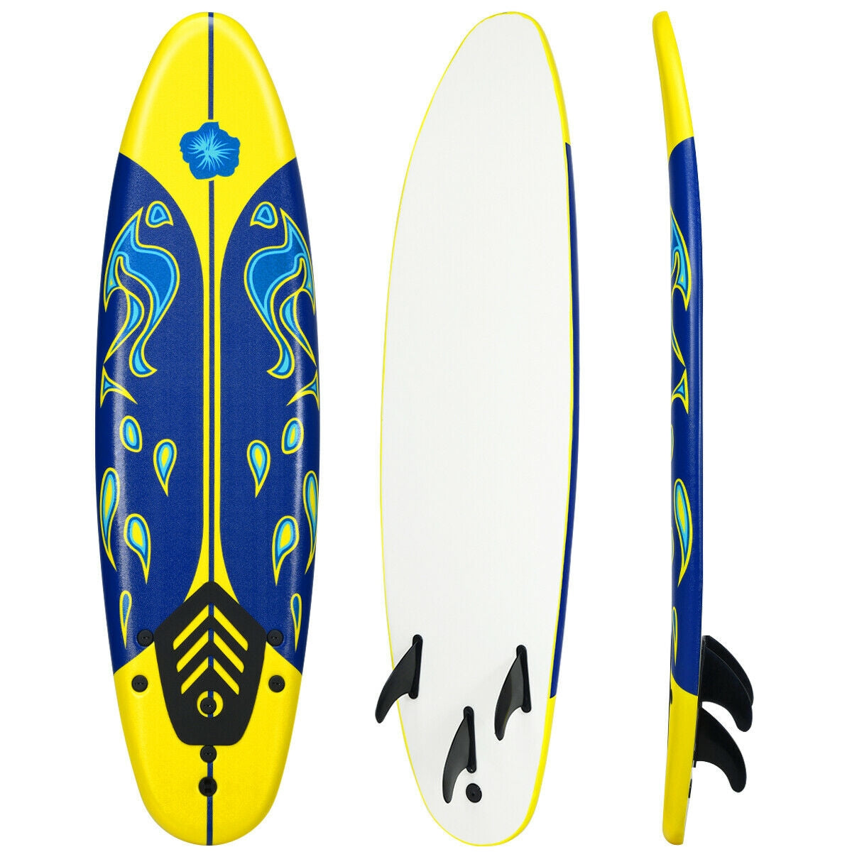 6 Feet Surfboard with 3 Detachable Fins-White