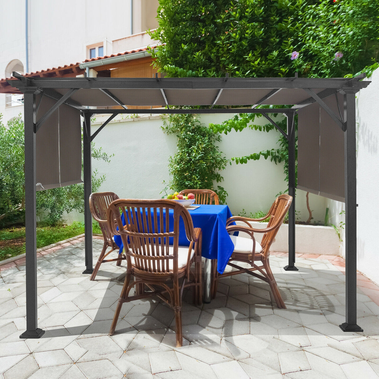 16' x 8' 2Pcs Universal Replacement Canopy for Pergola Structure Sun Awning-Brown