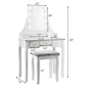 Vanity Dressing Table Set with 10 Dimmable Bulbs and Cushioned Stool-Black