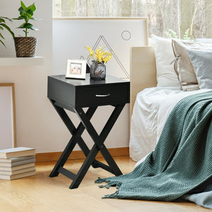 Design Sofa Side Table with X-Shape Drawer for Living Room Bedroom-White