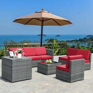 8 Pieces Wicker Sofa Rattan Dining Set Patio Furniture with Storage Table-Gray