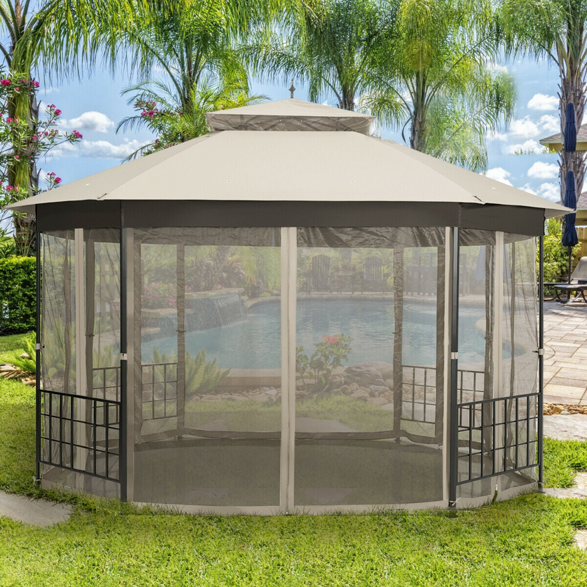 10 ™x 12 ™ Octagonal Patio Gazebo-Brown