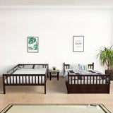 Full over Full Bunk Bed Platform Wood Bed with Ladder-White