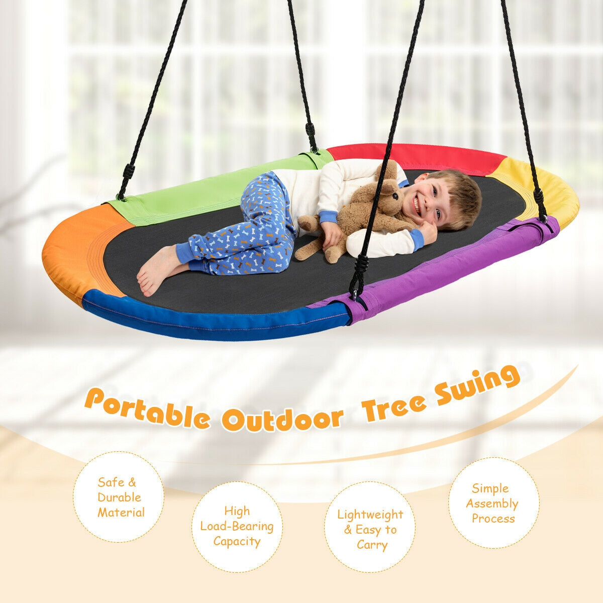60 Inch Saucer Surf Outdoor Adjustable Swing Set-Blue+Black