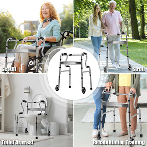 Aluminum Heavy-Duty Folding Wheeled Stand-Assist Walker-Blue