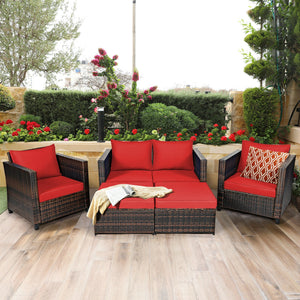 5 Pieces Patio Cushioned Rattan Furniture Set-White