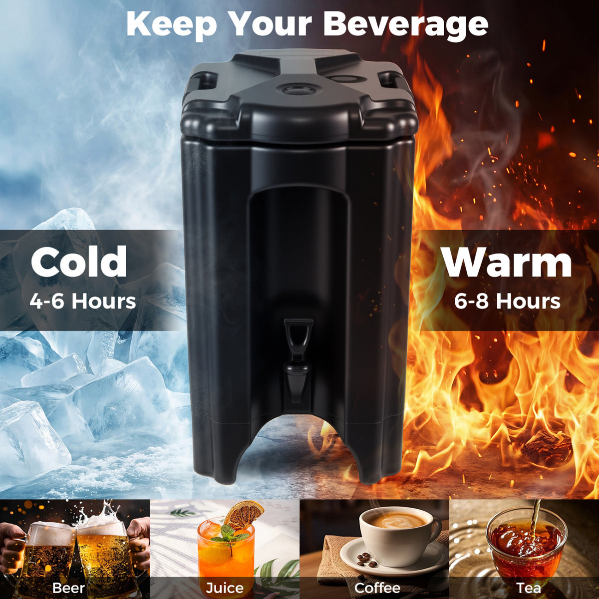 4.4 Gallons Insulated Beverage Dispenser with Ergonomic Handles Set of 2-Black