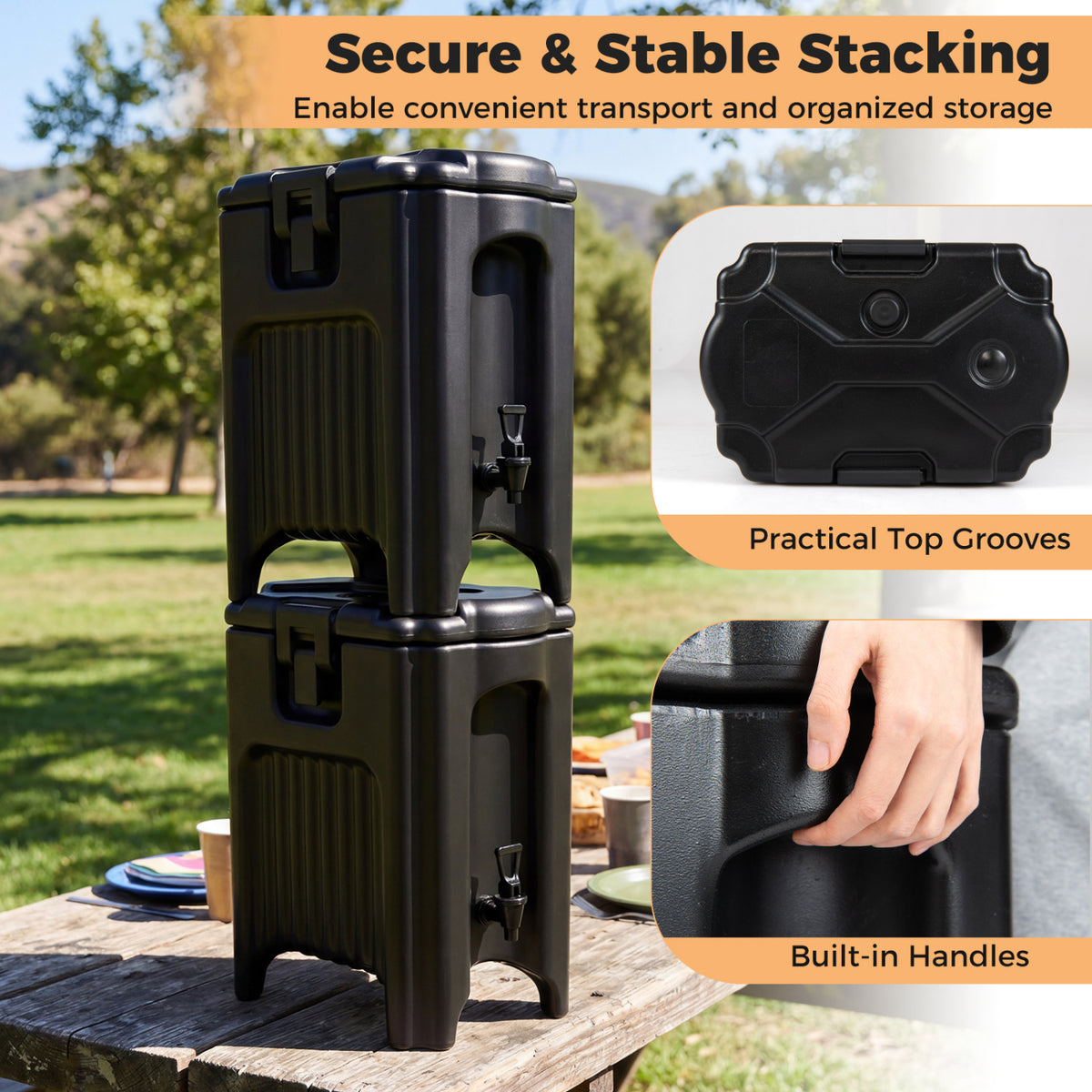 4.4 Gallons Insulated Beverage Dispenser with Ergonomic Handles Set of 2-Black