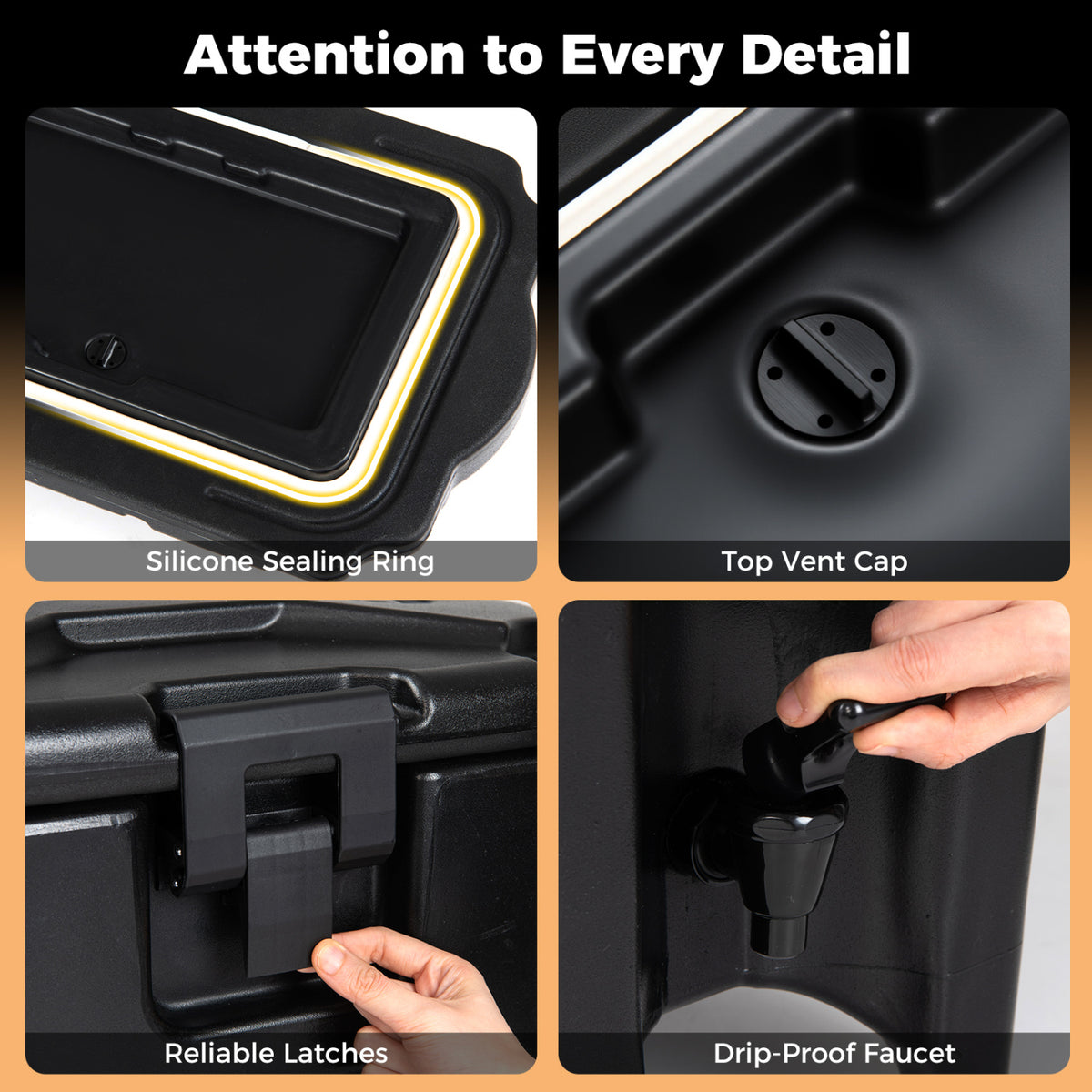 4.4 Gallons Insulated Beverage Dispenser with Ergonomic Handles Set of 2-Black