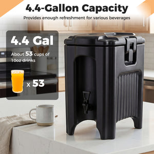 4.4 Gallons Insulated Beverage Dispenser with Handles and Drip-Proof Faucet-Black