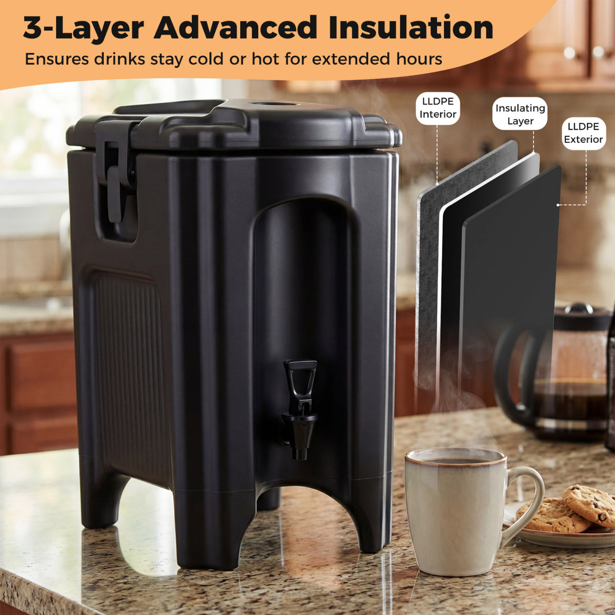 4.4 Gallons Insulated Beverage Dispenser with Handles and Drip-Proof Faucet-Black