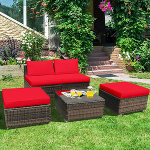5 Pieces Patio Rattan Furniture Set with Cushioned Armless Sofa-White