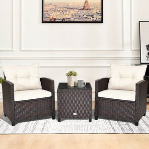 3 Pcs Patio Rattan Furniture Set Cushioned Conversation Set Coffee Table-Beige