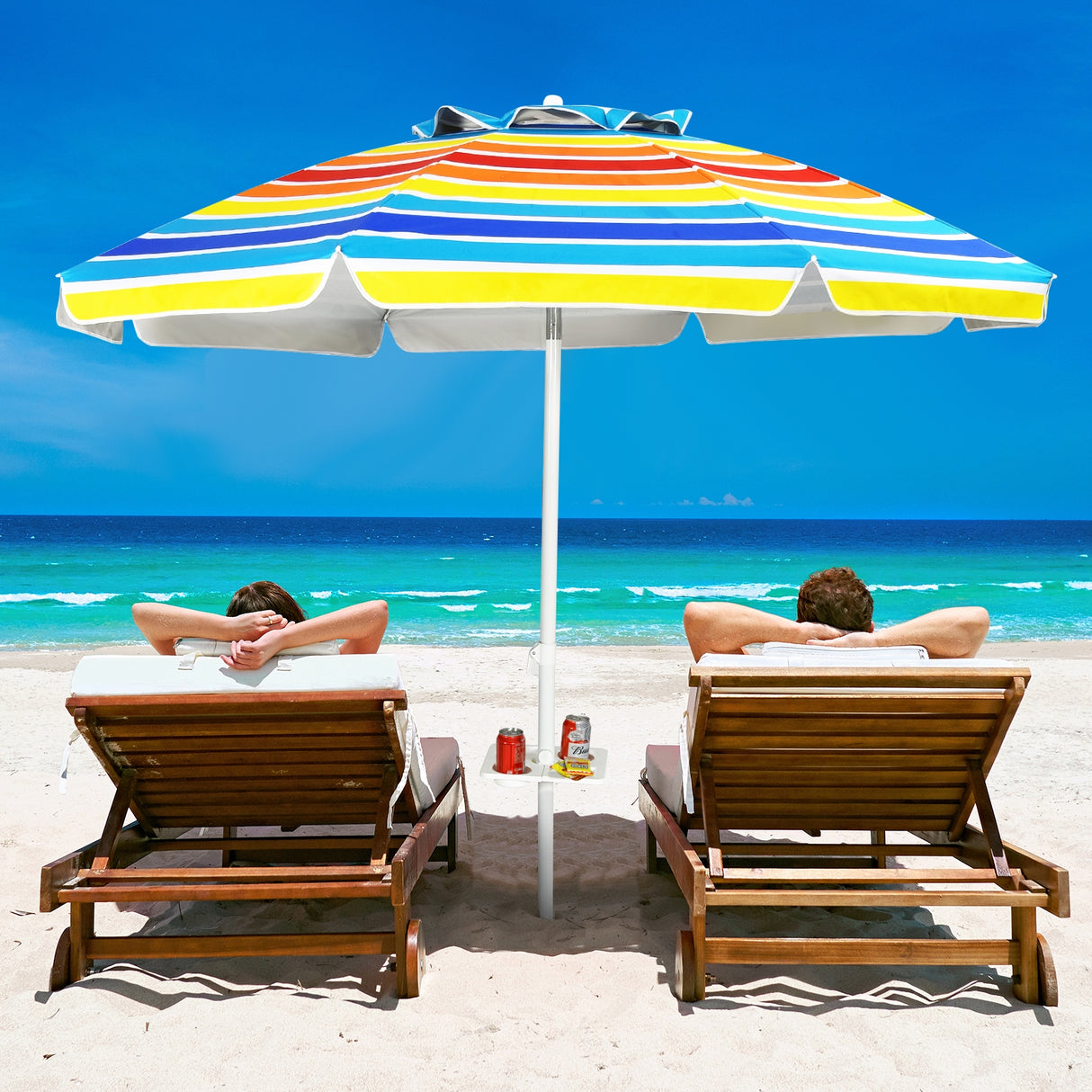 7.2 Feet Portable Outdoor Beach Umbrella with Sand Anchor and Tilt Mechanism-Navy
