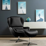360°  Swivel Leather Lounge Chair with Ottoman and Aluminum Alloy Base-Black