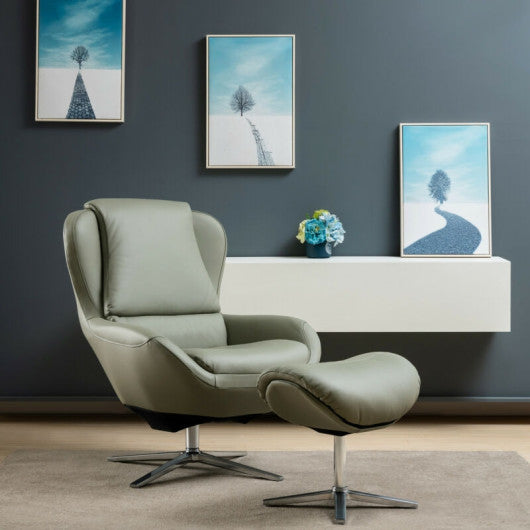 360°  Swivel Leather Lounge Chair with Ottoman and Aluminum Alloy Base-Gray