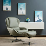 360°  Swivel Leather Lounge Chair with Ottoman and Aluminum Alloy Base-Gray